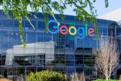 Mountain View, California, USA - March 29, 2018: Google sign on the building at Google's headquarters in Silicon Valley.