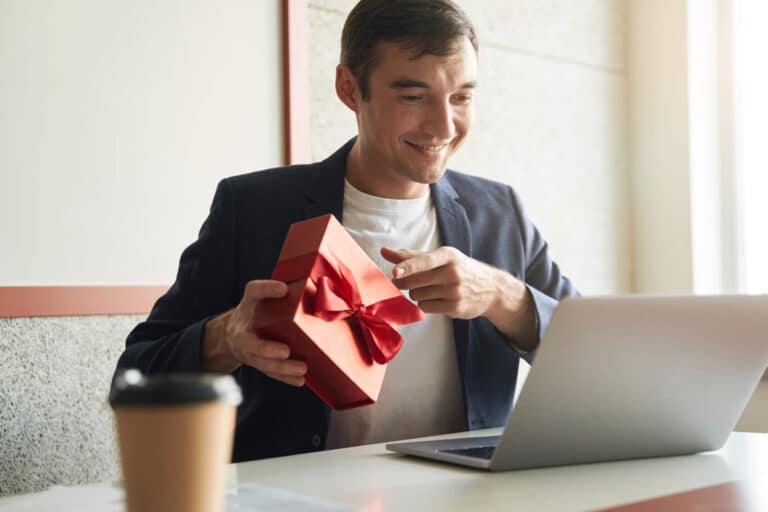 Man pointing at gift